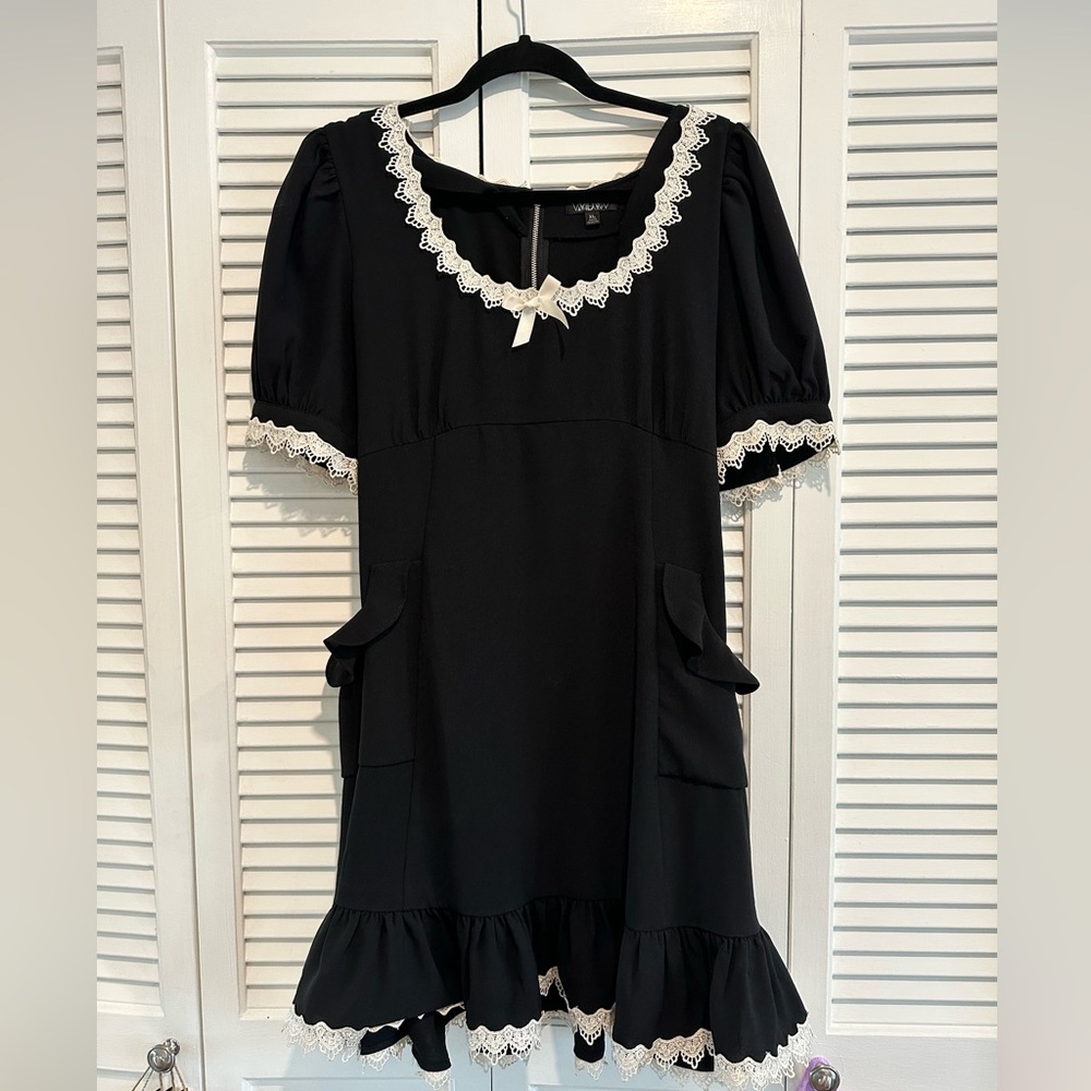 Dolls Kill Black Dress with White Lace Trim